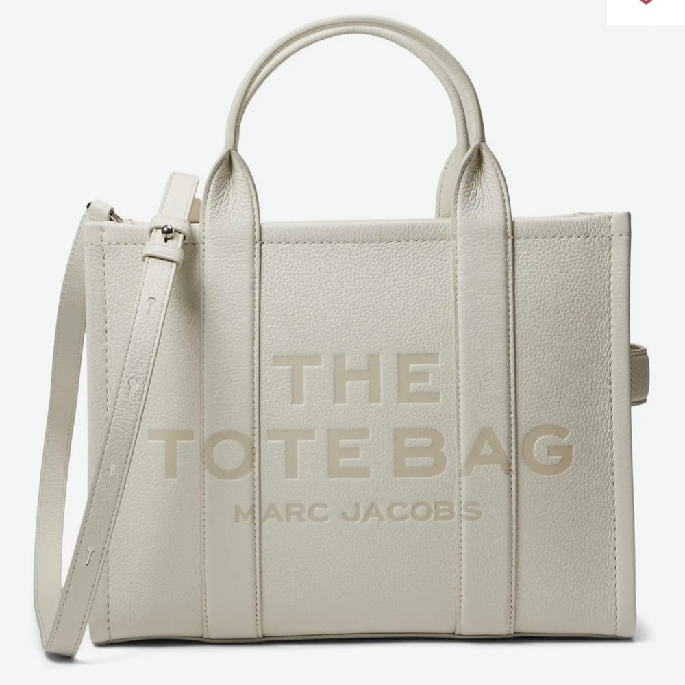 MEDIUM LEATHER MARC JACOBS THE TOTE BAG COTTON SILVER WHITE NWT NEW SEALED PURSE